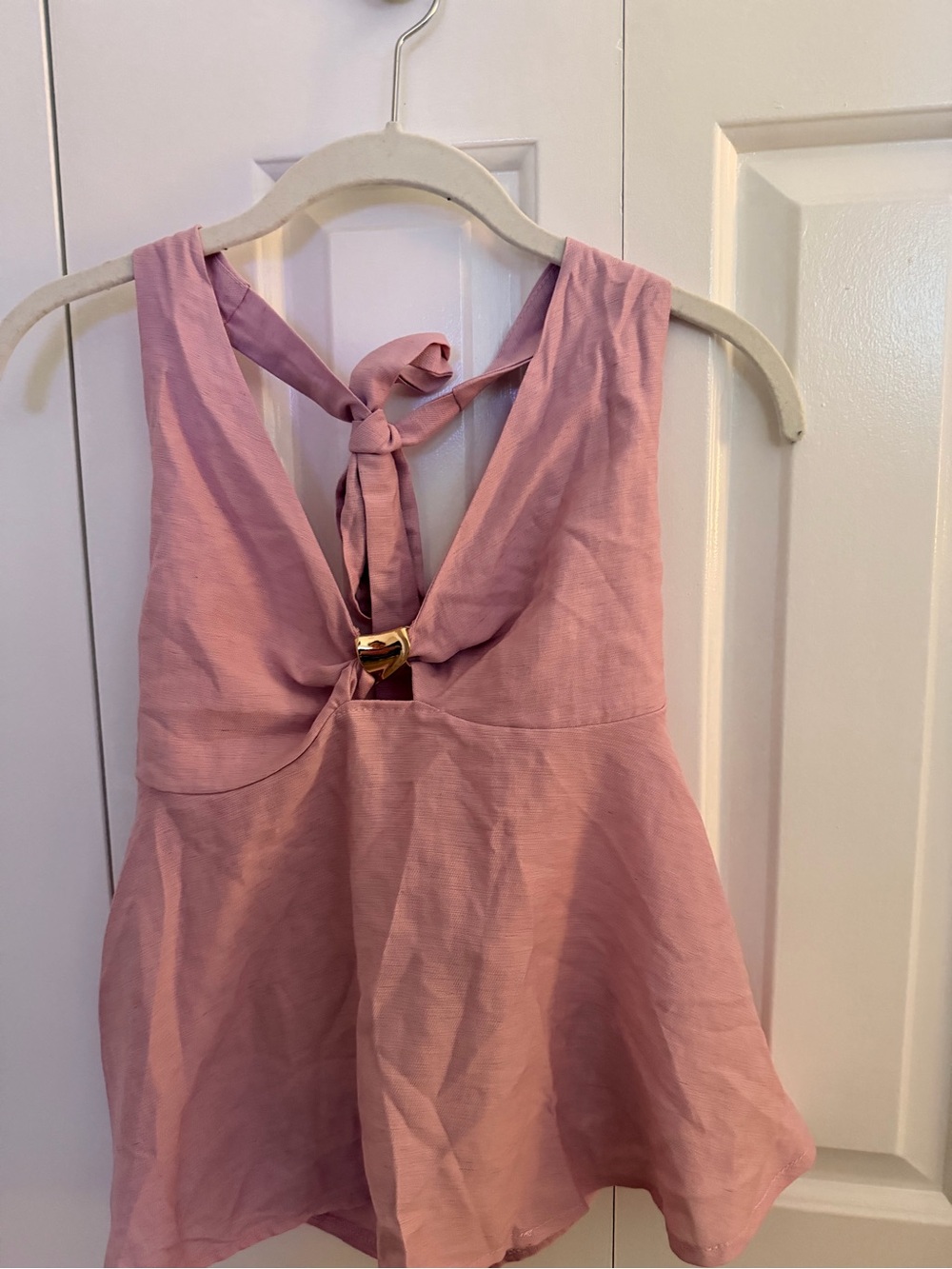 Sleeveless Pink Tie-Back Peplum Dress